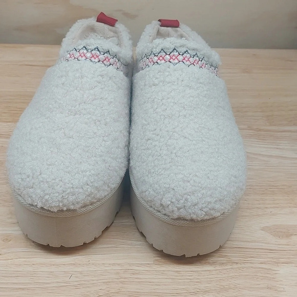 Platform embroidered braided Sherpa slip-on mules shoes ivory cream size 6 Boho - Picture 7 of 11